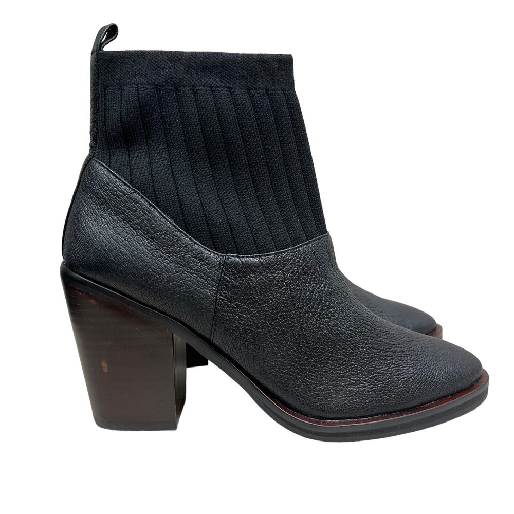 Kelsi Dagger Brooklyn Woodland Boot Black Leather Knit Cuff Block Heel Women 8.5
